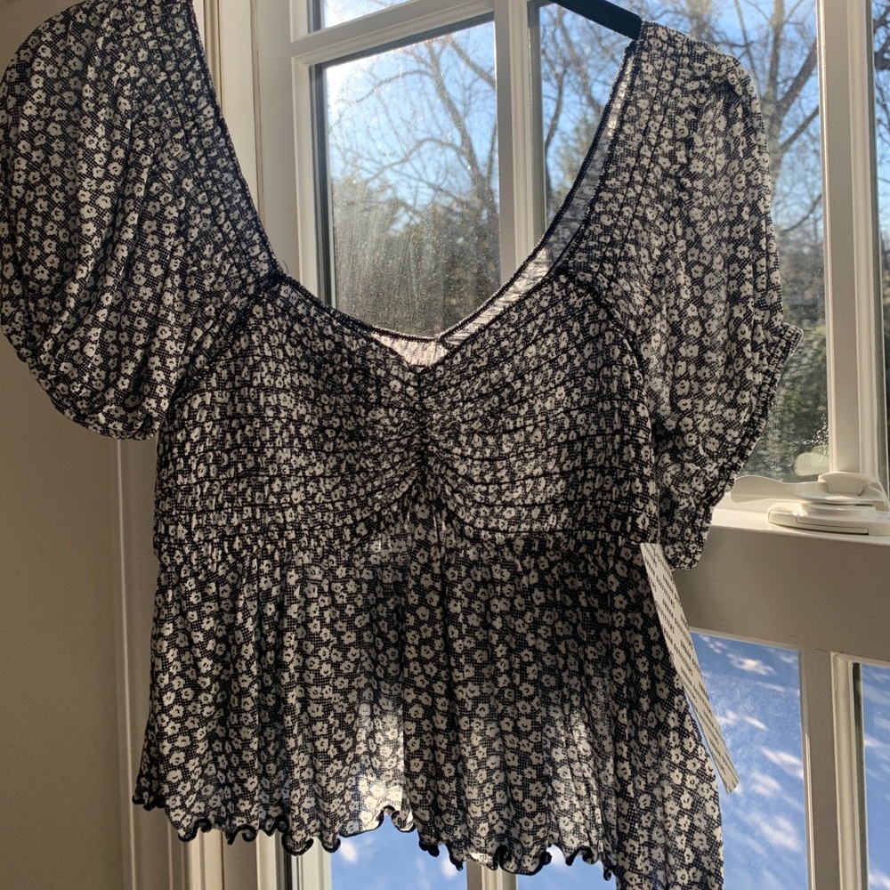 Off the shoulder black and white top
